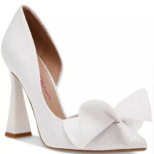 NEW in Box Betsey Johnson Nobble Sculpted Bow Pumps Ivory Sparkle Heels Sz. 9